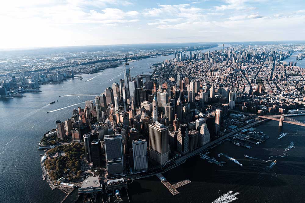 aerial view of Manhattan, New York showing the city skyline